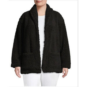 Lord & Taylor Women's Faux Shearling Open Jacket In Black Plus Size 2X